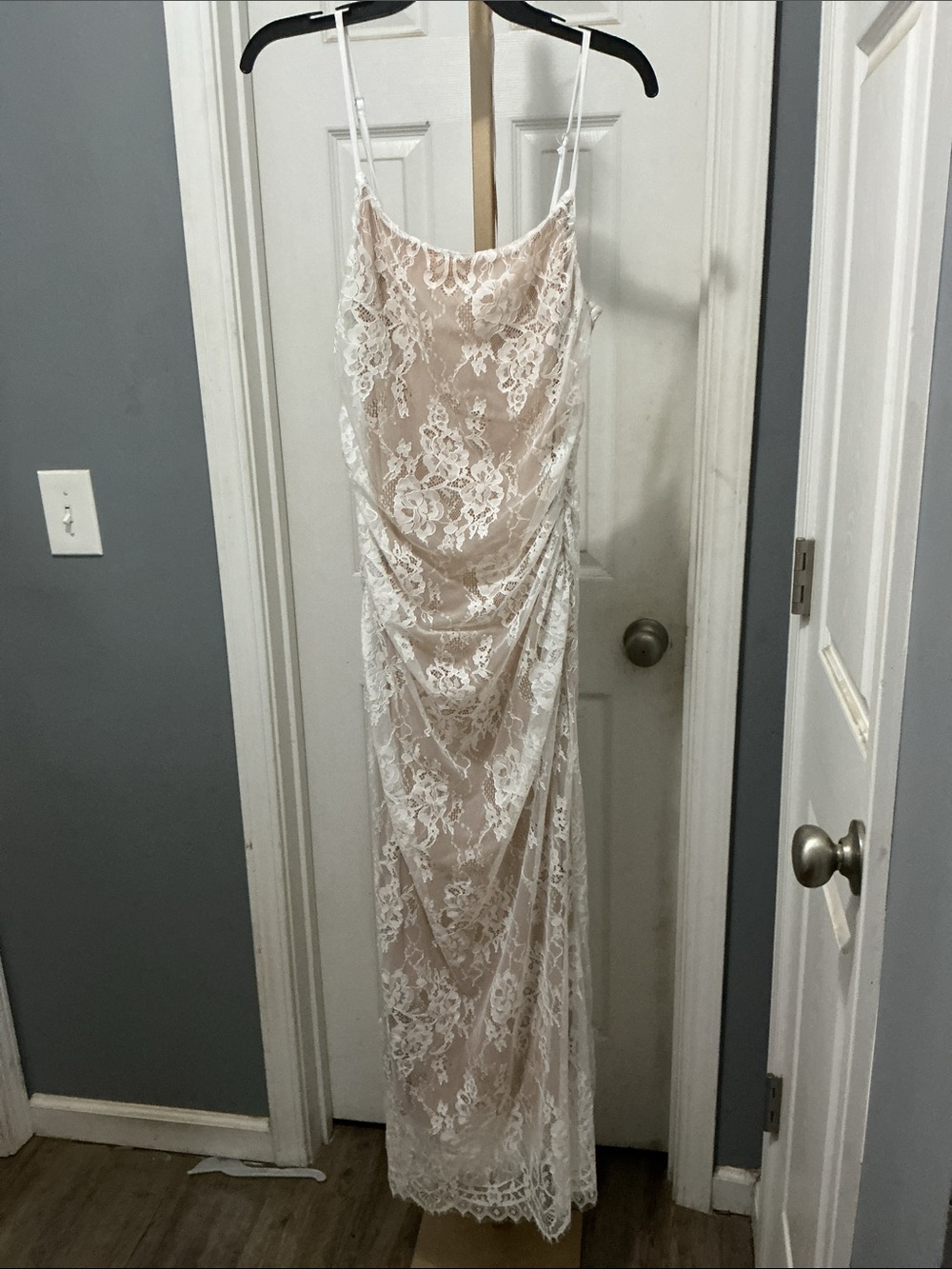 Sheer Lace Slip Dress in Ivory Nude